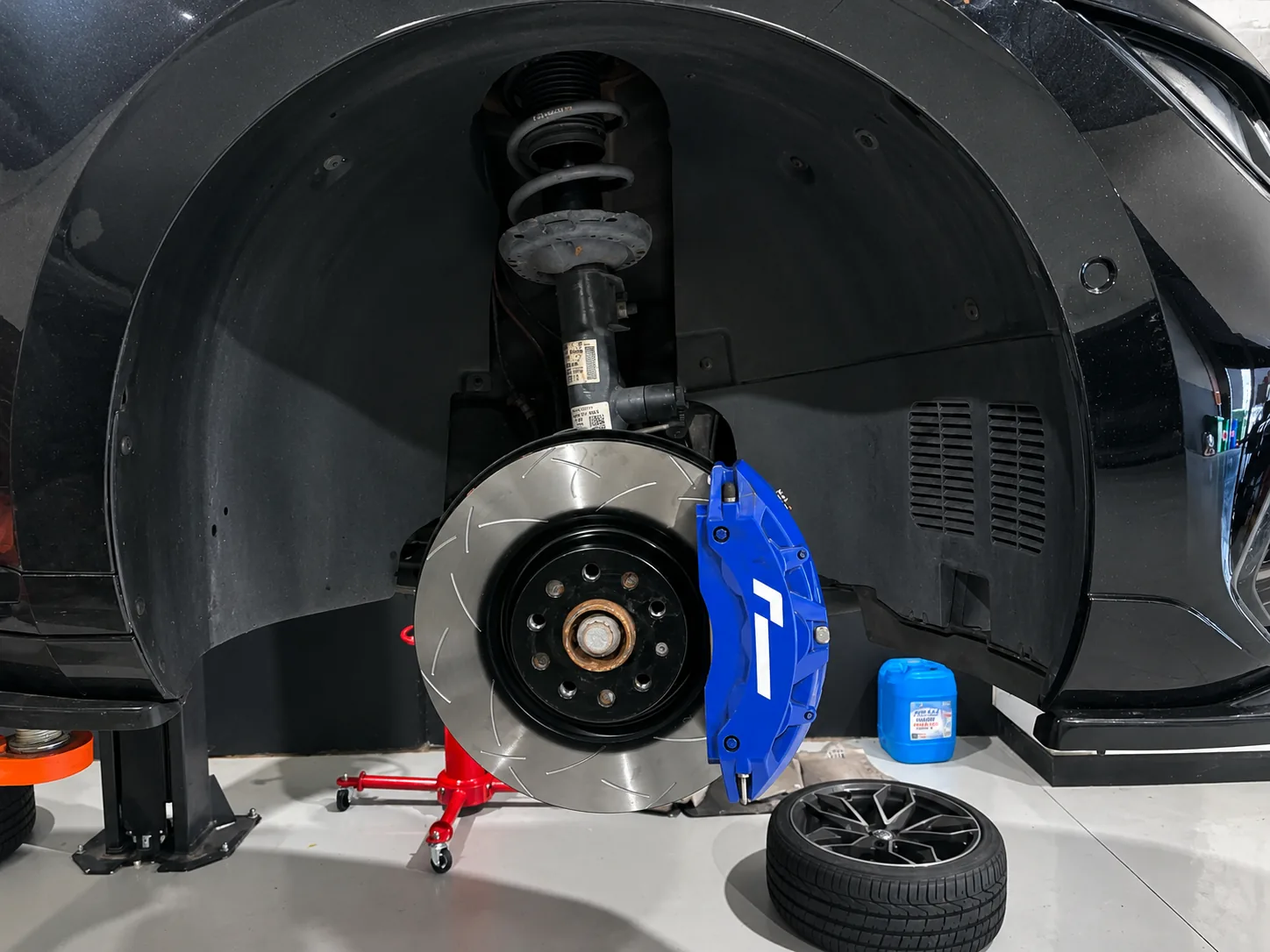 Brake and suspension repair close-up